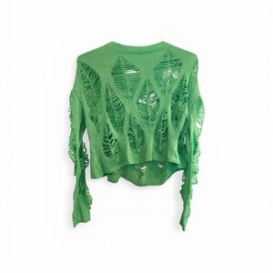 Source Unknown Emerald Green Distressed Cropped Sweater